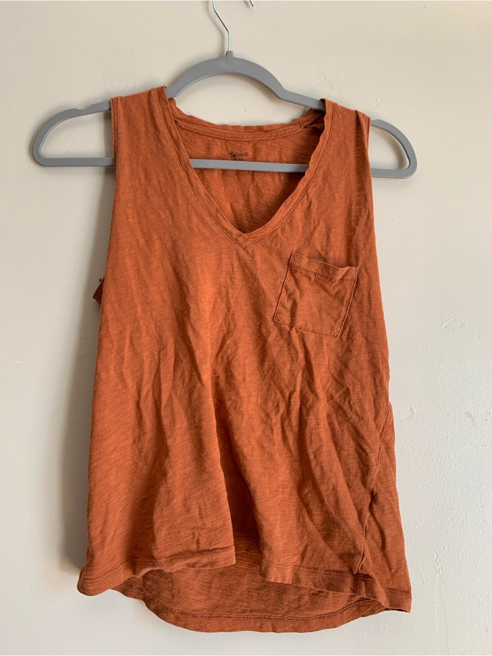Madewell Rust Orange V-Neck Pocket Tank Women Shirt Top Size XS Casual